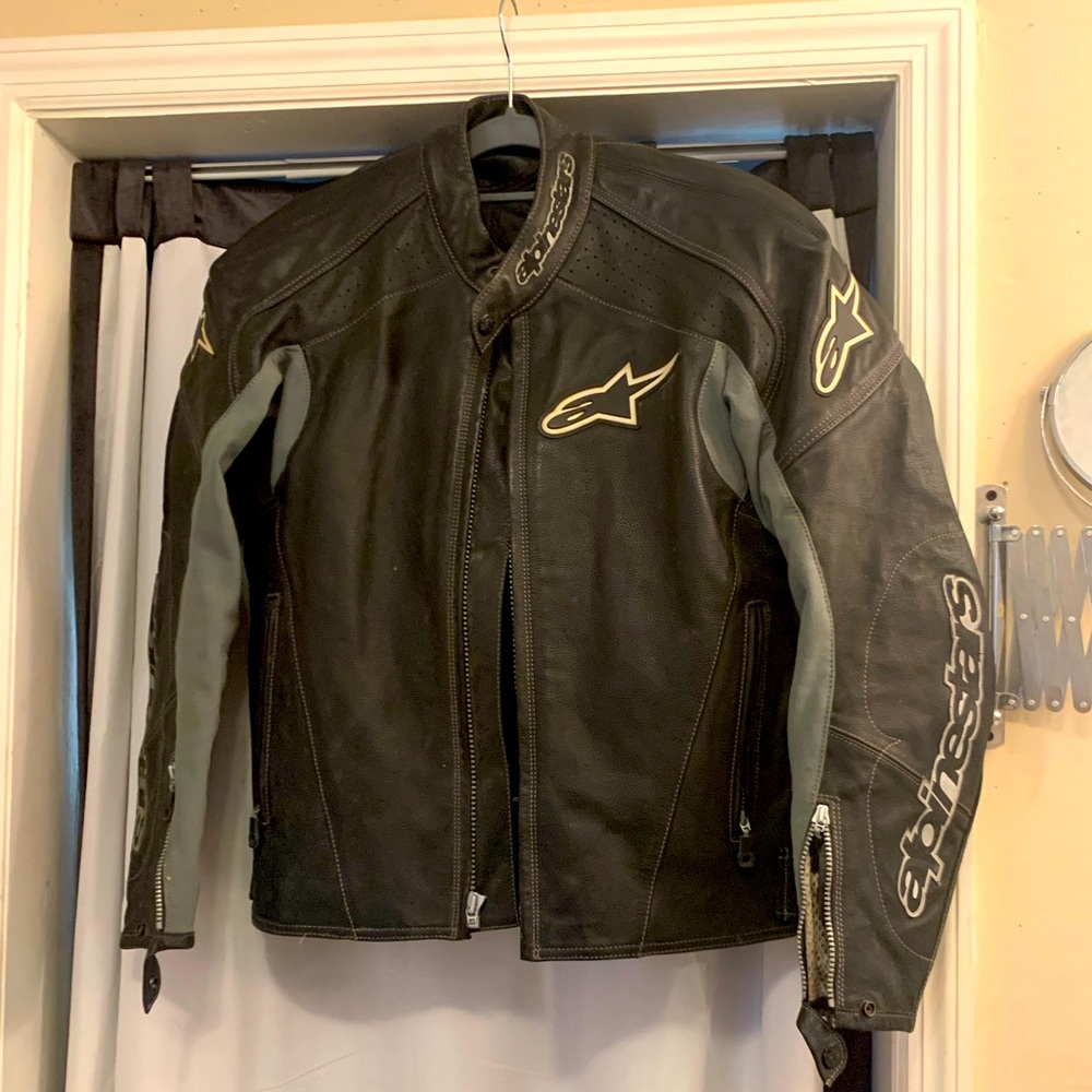 Black thick leather biker jacket